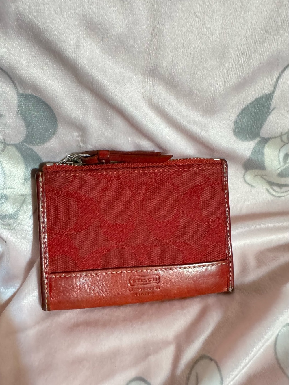 Coach Red Signature Compact Zip Wallet